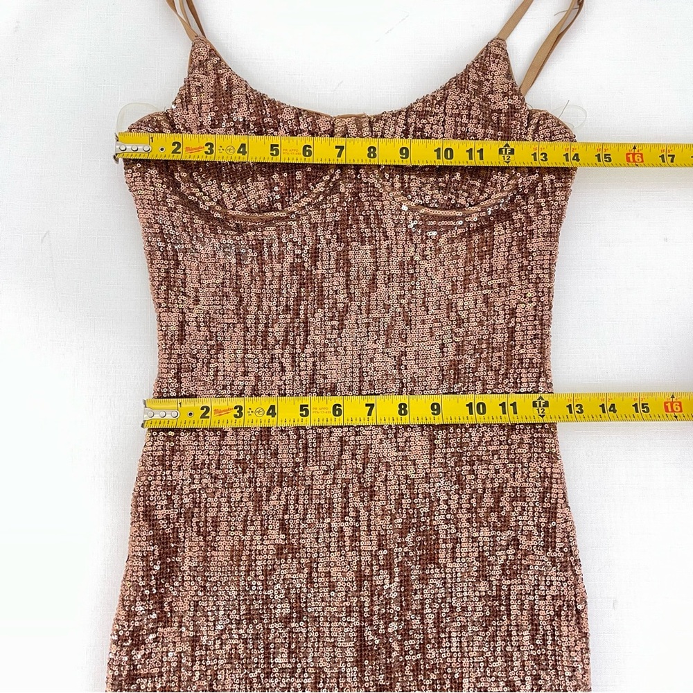 HONEYBUM sequin COPPER BRONZE sequin SPARKLE Dress GLAM party dress Small chic - Picture 8 of 10